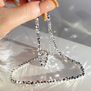Women’s Silver Beaded Necklace Minimalist Dainty Everyday Jewelry